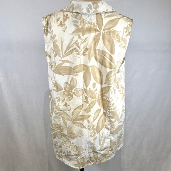 White Stag tan and white floral button down cotton blend poplin top size 2X - Picture 3 of 5